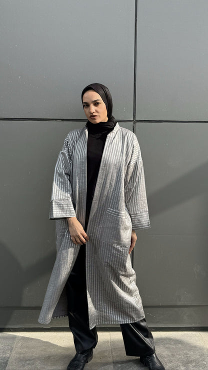 Striped Grey Satin Kaftan