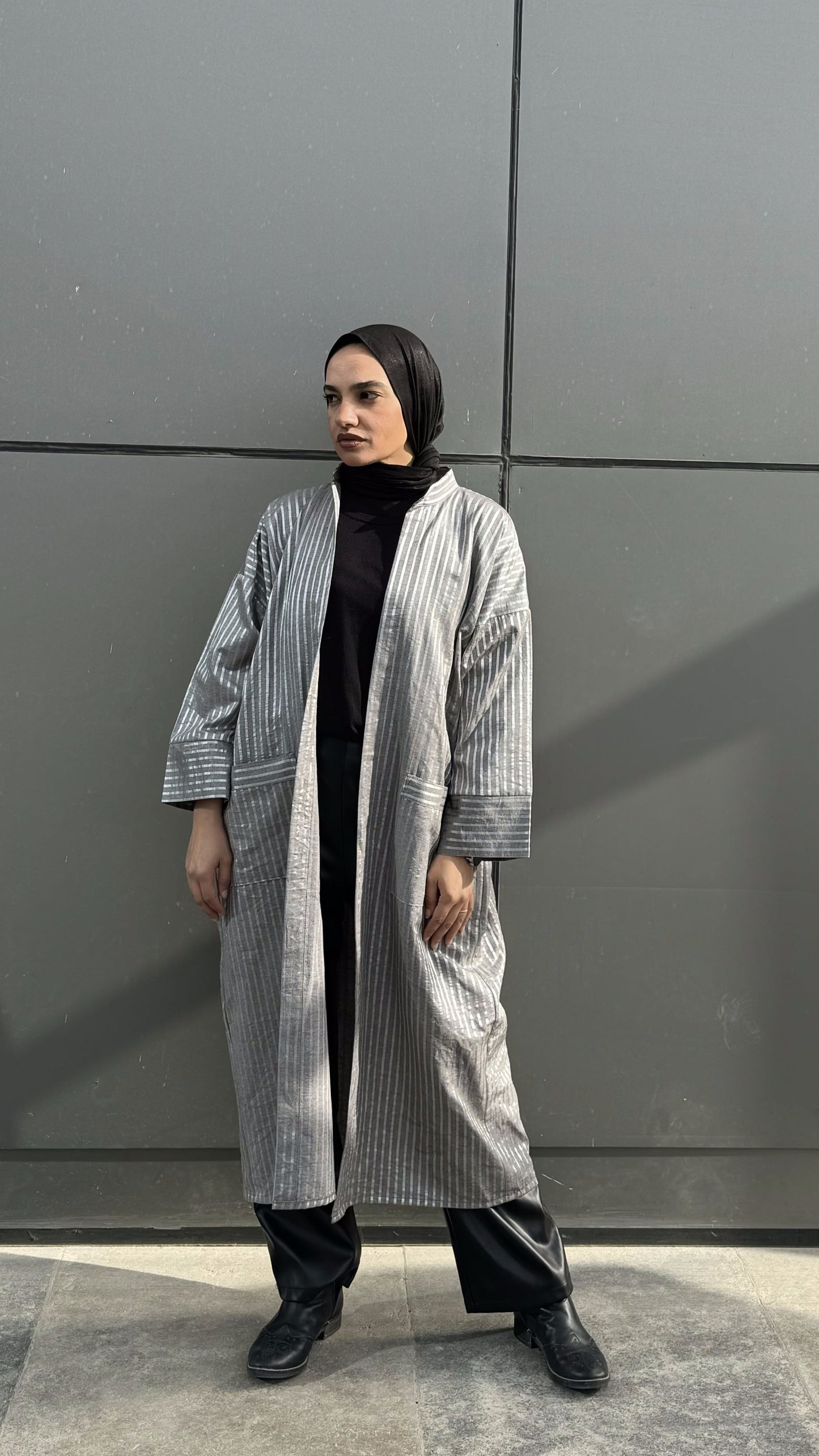 Striped Grey Satin Kaftan