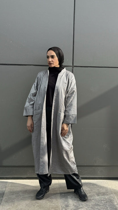 Striped Grey Satin Kaftan