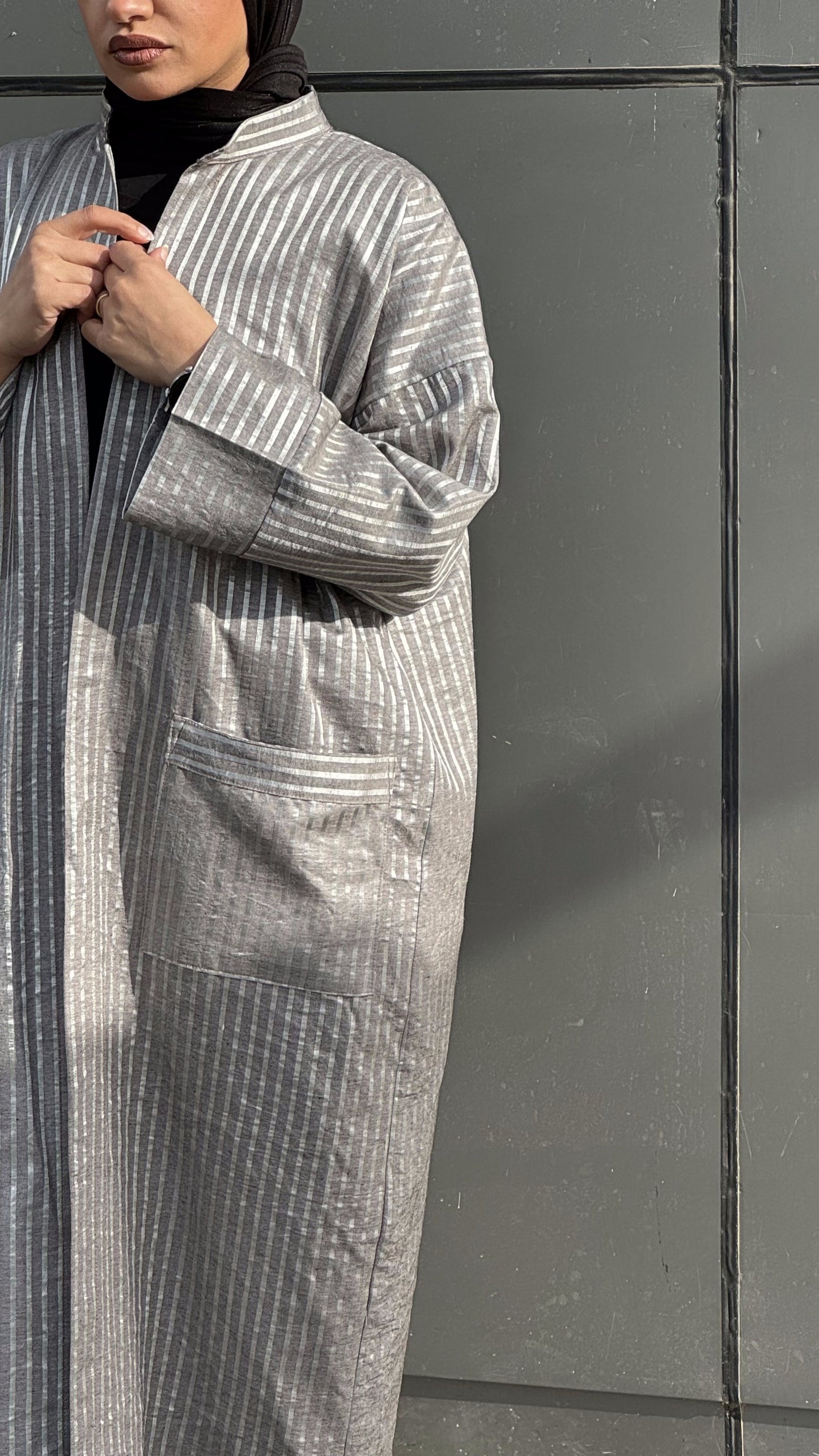 Striped Grey Satin Kaftan